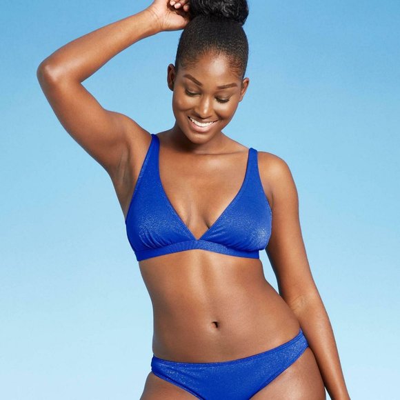 NWT Xhilaration Women's Metallic Bralette Bikini Top Medium Royal Blue - Picture 1 of 7